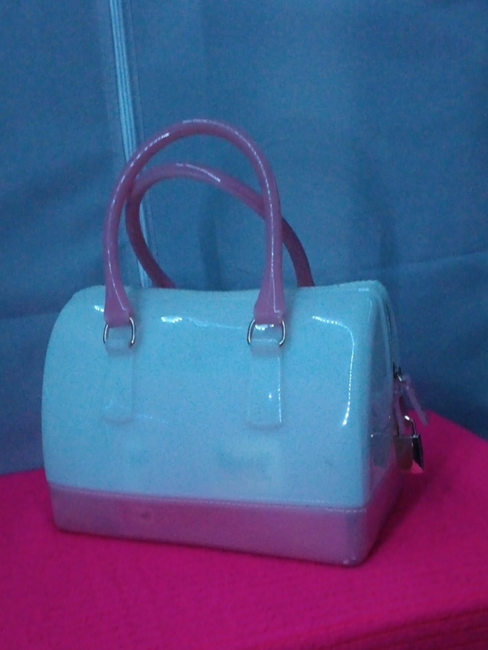 Patent Two-Tone Pink and White Dome Satchel